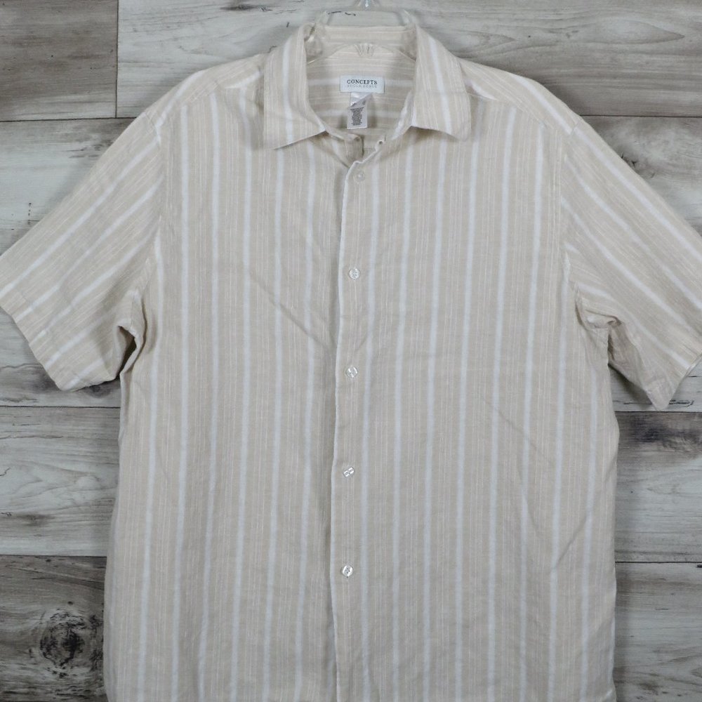 Concepts* Claiborne‎ Men's Short Sleeve Button Down Shirt~ Size XL(Tan/White)